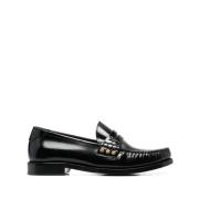 Saint Laurent Svarta Läder Penny-Slot Loafers Black, Dam