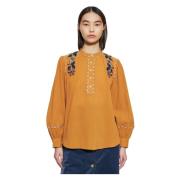 Antik Batik Mathilda broderad blus Yellow, Dam