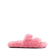 Balenciaga Rosa Broderad-Logotyp Fuskpäls Sandaler Pink, Dam