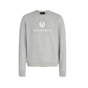 Belstaff Signature Crewneck Sweatshirt med Flockat Logotyp Gray, Herr