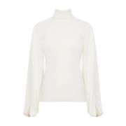 Chloé Vit Mock-neck Tröja med Slitsärmar White, Dam