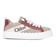 Chloé Texturerade linne- och kalvskinnssneakers White, Dam
