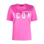 Dsquared2 I Logo-Print T-Shirt i Fuchsia Rosa Pink, Dam