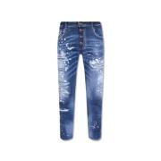 Dsquared2 Skater Blå Jeans med Slitna Detaljer och Färgstänk Blue, Her...