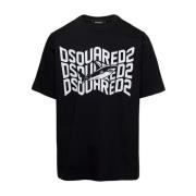 Dsquared2 Svart T-shirt med Haj och Logotryck Black, Herr