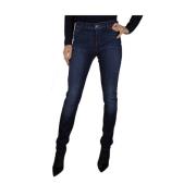 Emporio Armani Tvättade Blå Skinny Jeans med Låg Midja Blue, Dam