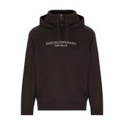 Emporio Armani Brun Logotypad Hoodie med Hög Krage och Dragkedja Brown...