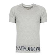 Emporio Armani Figursydd V-Hals T-Shirt med Märkestryck Gray, Herr