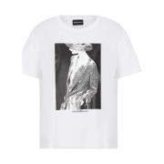 Emporio Armani Tryckt Bomull T-Shirt för Kvinnor White, Dam