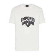 Emporio Armani Vit Tencel Jersey T-Shirt med Örn Patch Logo White, Her...