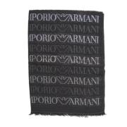 Emporio Armani Logo Bicolored Fransad Halsduk Black, Dam