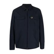 Fred Perry Blå Krinklad Jacka med Broderad Logotyp Blue, Herr