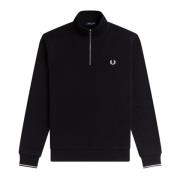 Fred Perry Svart halv zip sweatshirt med ränder på ryggen Black, Herr