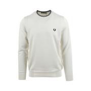 Fred Perry Klassisk Crew Neck Jumper i Snow White/Black White, Herr