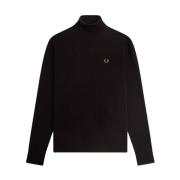 Fred Perry Hög hals tröja i bomull och merinoull Black, Herr