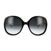 Gucci Oversized Runda Solglasögon med Ikoniskt Webbdetalj Black, Dam