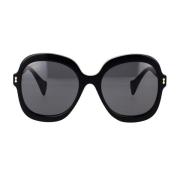 Gucci Geometrisk Oversize Solglasögon med Emaljdetalj Black, Dam