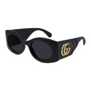 Gucci Svarta ovala solglasögon med matelassé-temple Black, Dam