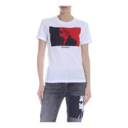 Karl Lagerfeld Flammad Bomullsfärgblock T-shirt White, Dam