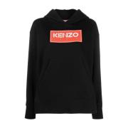 Kenzo Svart Logo-Print Bomullshoodie Black, Dam