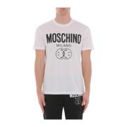 Moschino Ikonisk Double Smile Logo Print Tee White, Herr