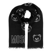 Moschino Ullhalsduk med abstrakt mönster och logotyp Black, Dam