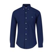 Ralph Lauren Logo Polo Shirt Slim-Fit Button-Down Blue, Herr