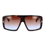 Tom Ford Klassiska fyrkantiga solglasögon med Havana-ram och bruna gra...