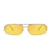 Versace Rektangulära solglasögon med spegelglas i gult och guldram Yel...