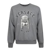 Versace Bomulls Crewneck Sweatshirt med Logodetalj Gray, Herr