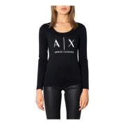 Armani Exchange Svart långärmad T-shirt för kvinnor Black, Dam