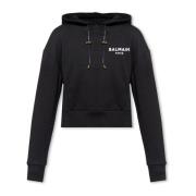 Balmain Cropped hoodie med logotyp Black, Dam