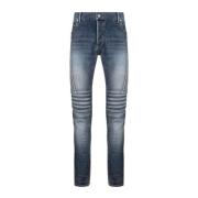 Balmain Ribbad Slim-Fit Denim Jeans Blue, Herr