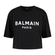 Balmain Logo Print Crop T-Shirt Black, Dam