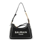 Balmain B-Army monogrammönstrad canvas- och slät läderhandväska Black,...