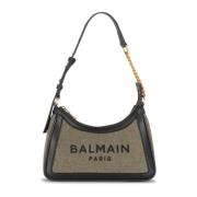 Balmain Canvas B-Army handväska med läderpaneler Green, Dam