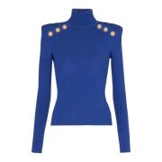 Balmain Stickad tröja med guldiga knappar Blue, Dam