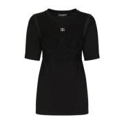 Dolce & Gabbana Svart T-shirt med bh-detaljer och korta ärmar Black, D...