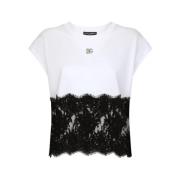 Dolce & Gabbana Cloud White Lace Trim T-Shirt White, Dam