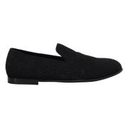Dolce & Gabbana Svarta blommiga jacquard tofflor loafers skor Black, H...