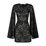 Dolce & Gabbana Svart Spetsklänning med Utsvängda ärmar Black, Dam