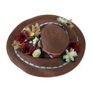 Dolce & Gabbana Brun Stickad Halmblommig Hatt Brown, Dam