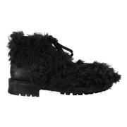 Dolce & Gabbana Svarta och Blå Läder Snörstövlar Black, Dam
