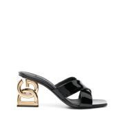 Dolce & Gabbana Svarta klackmules med guldpläterad carbonklack Black, ...