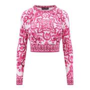 Dolce & Gabbana Silkes Maiolica Print Crop Top Pink, Dam