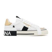 Dolce & Gabbana Vita och Guld Läder Custom Sneakers White, Herr