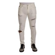 Dolce & Gabbana Vita Tattered Skinny Bomull Herr Denim Jeans White, He...