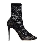 Dolce & Gabbana Svarta Spets Stilettstövlar Black, Dam