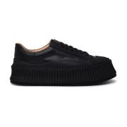 Jil Sander Svart lädersneaker Black, Dam