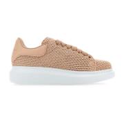 Alexander McQueen Eleganta virkade sneakers med läderklack Pink, Dam